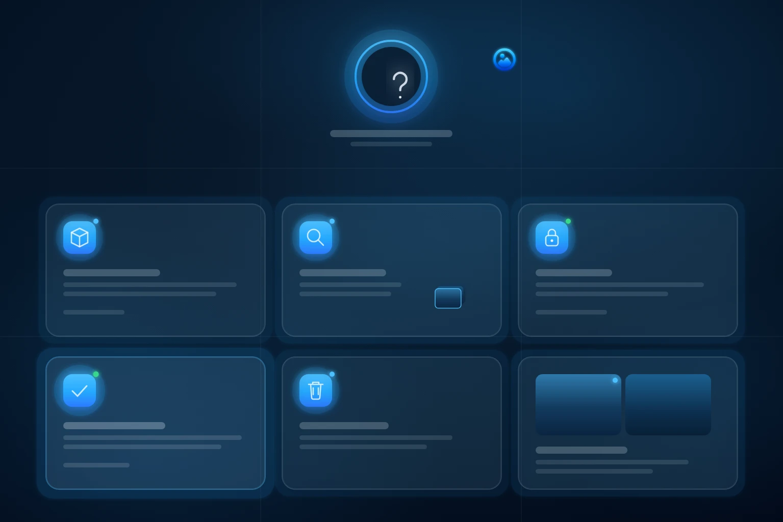 Photo cleanup questions connected to source, duplicate, privacy, and answer cards